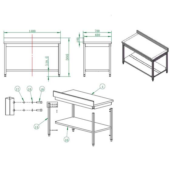 Vaiotec Easyline Arbeitstisch 700 / mit Grundboden & Aufkantung B:1400, Bild 3