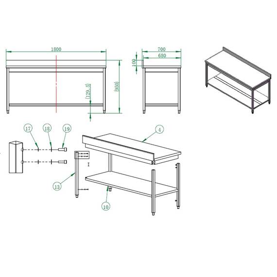 Vaiotec Easyline Arbeitstisch 700 / mit Grundboden & Aufkantung B:1800, Bild 3