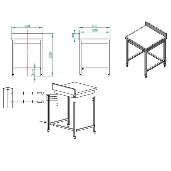 Vaiotec Easyline Arbeitstisch 600 / unterfahrbar mit Aufkantung B:700, Bild 4