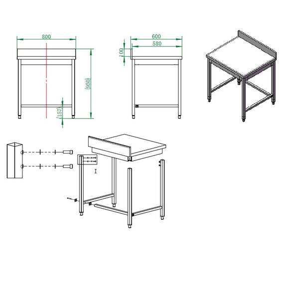Vaiotec Easyline Arbeitstisch 600 / unterfahrbar mit Aufkantung B:800, Bild 4