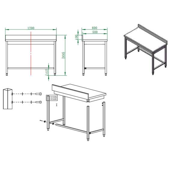 Vaiotec Easyline Arbeitstisch 600 / unterfahrbar mit Aufkantung B:1200, Bild 4