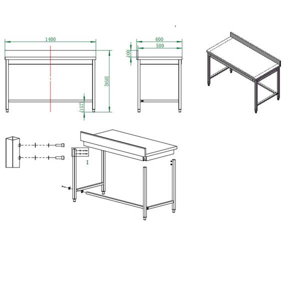 Vaiotec Easyline Arbeitstisch 600 / unterfahrbar mit Aufkantung B:1400, Bild 4