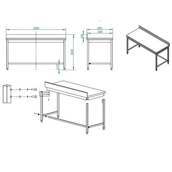 Vaiotec Easyline Arbeitstisch 600 / unterfahrbar mit Aufkantung B:1600, Bild 4