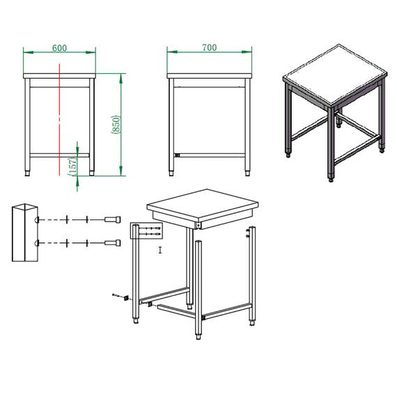 Vaiotec Easyline Arbeitstisch 600 / unterfahrbar B:700, Bild 4