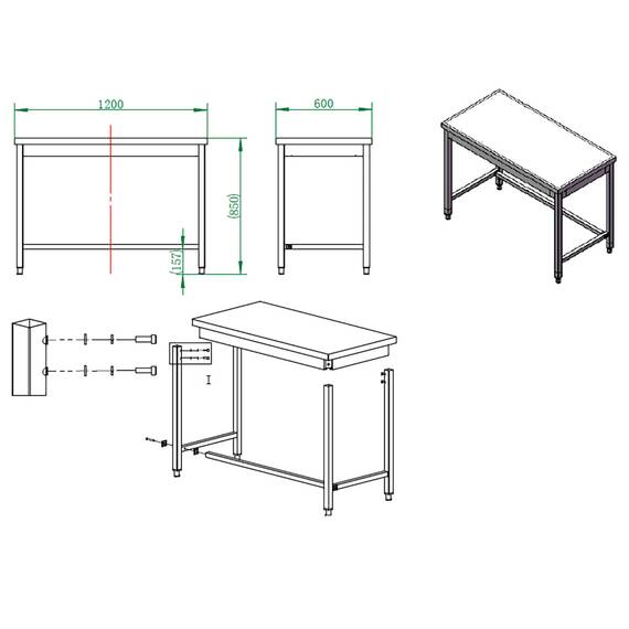 Vaiotec Easyline Arbeitstisch 600 / unterfahrbar B:1200, Bild 4