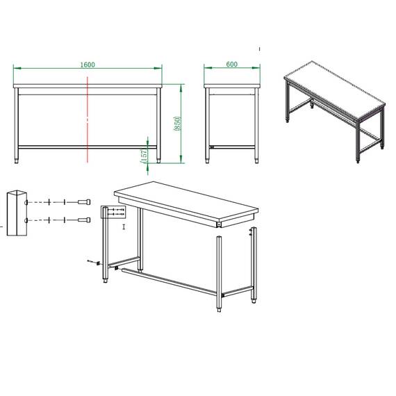 Vaiotec Easyline Arbeitstisch 600 / unterfahrbar B:1600, Bild 4