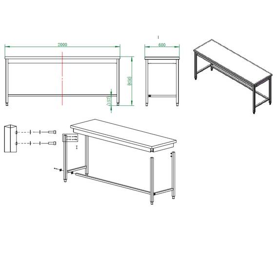 Vaiotec Easyline Arbeitstisch 600 / unterfahrbar B:2000, Bild 4