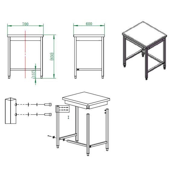 Vaiotec Easyline Arbeitstisch 700 / unterfahrbar B:600, Bild 4