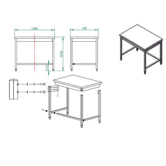 Vaiotec Easyline Arbeitstisch 700 / unterfahrbar B:1000, Bild 4