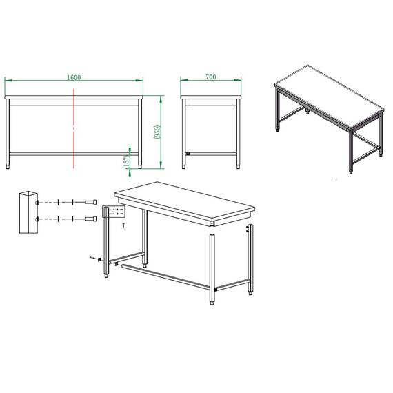 Vaiotec Easyline Arbeitstisch 700 / unterfahrbar B:1600, Bild 4
