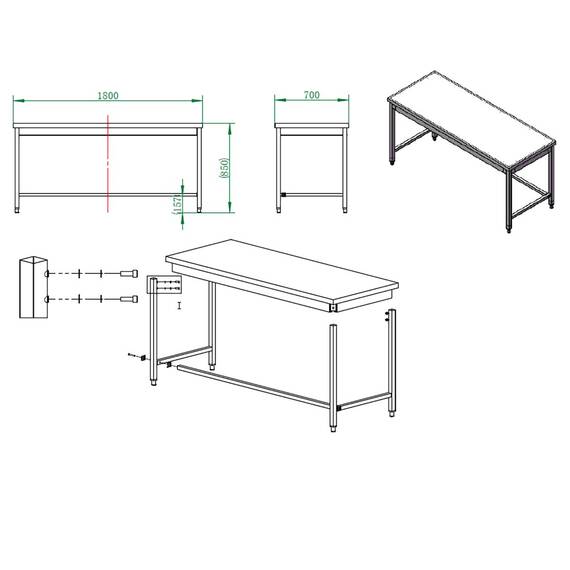 Vaiotec Easyline Arbeitstisch 700 / unterfahrbar B:1800, Bild 4