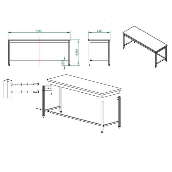 Vaiotec Easyline Arbeitstisch 700 / unterfahrbar B:2000, Bild 4