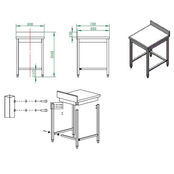 Vaiotec Easyline Arbeitstisch 700 / unterfahrbar mit Aufkantung B:600, Bild 4