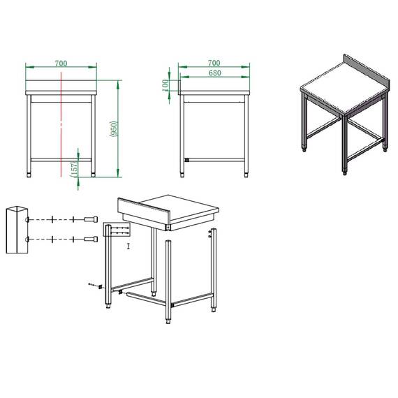 Vaiotec Easyline Arbeitstisch 700 / unterfahrbar mit Aufkantung B:700, Bild 4
