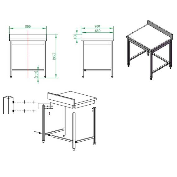 Vaiotec Easyline Arbeitstisch 700 / unterfahrbar mit Aufkantung B:800, Bild 4