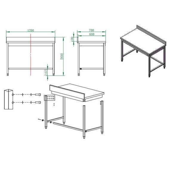 Vaiotec Easyline Arbeitstisch 700 / unterfahrbar mit Aufkantung B:1200, Bild 4