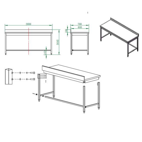 Vaiotec Easyline Arbeitstisch 700 / unterfahrbar mit Aufkantung B:2000, Bild 4