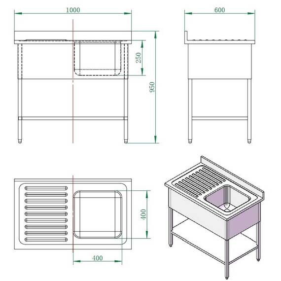 Vaiotec Easyline Spültisch 600 / 1 Becken rechts mit Abtropffläche B:1000, Bild 4