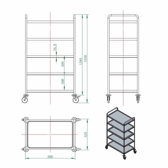 Vaiotec Easyline Servierwagen Edelstahl / 5 Böden, Bild 5