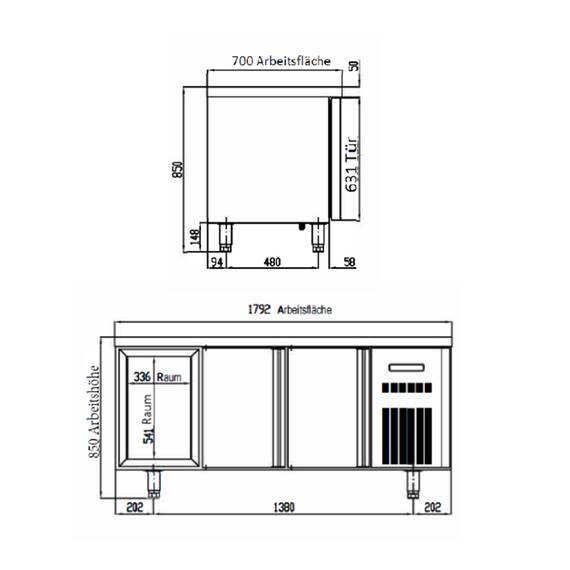 Vaiotec Topline Kühltisch 700 / 3-fach GN1/1 mit 3 Türen, Bild 4