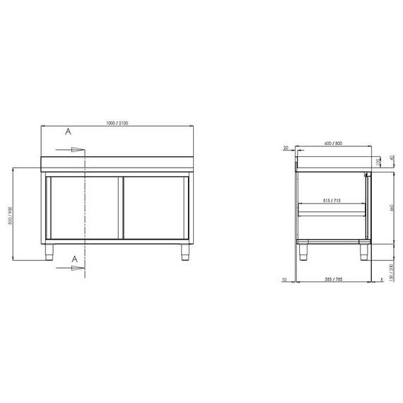 Vaiotec Topline Arbeitsschrank 700 / 2 Schiebetüren & Aufkantung B:1500, Bild 2