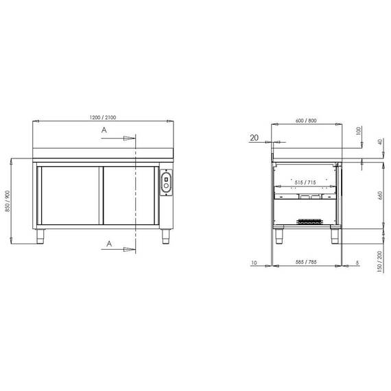 Vaiotec Topline Wärmeschrank 700 / 2 Schiebetüren & Aufkantung B:1200, Bild 2