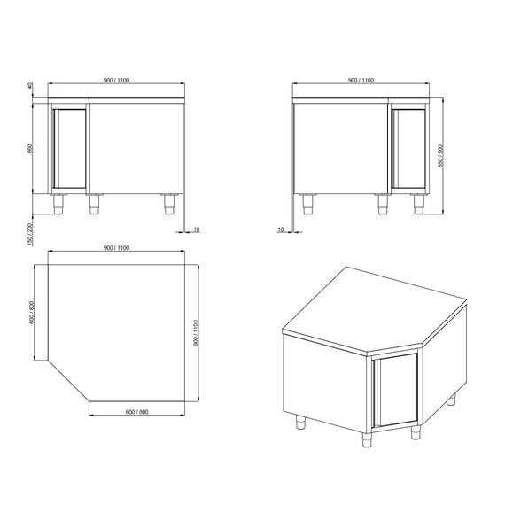Vaiotec Topline Eckarbeitsschrank 1000 / Flügeltür  B:1000, Bild 2