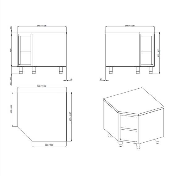 Vaiotec Topline Eckarbeitsschrank 1000 / offen B:1000, Bild 2