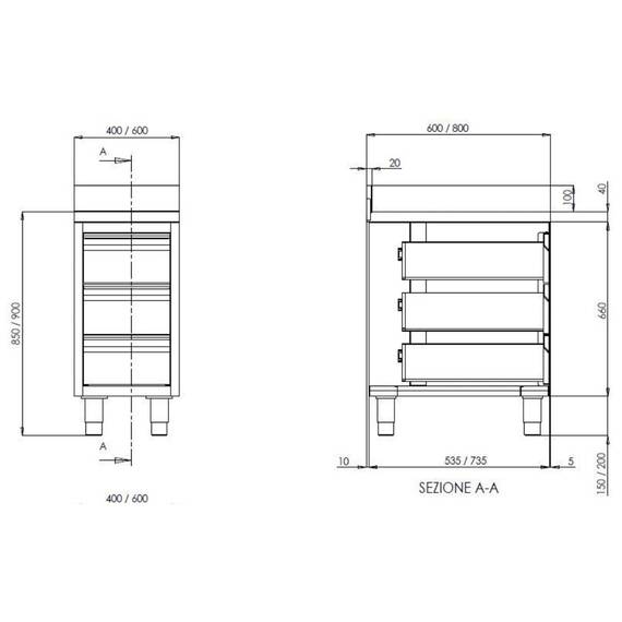 Vaiotec Topline Schubladenschrank / 3 Schubladen & Aufkantung, 600 x 600 mm, Bild 2