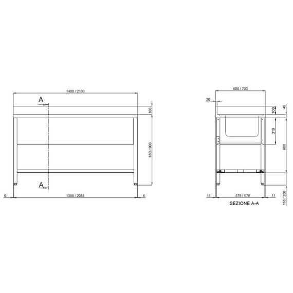 Vaiotec Topline Spültisch 700 / 2 Becken rechts + Abtropffläche B:2000, Bild 2