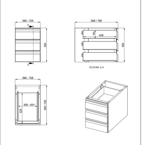 Vaiotec Schubladenblock 3 Schubladen für Arbeitstisch 700 / B:400, Bild 2