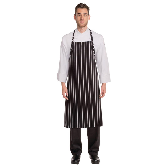 Chef Works Premium Woven Bib Apron Schwarz und Weiß gestreift, Bild 7