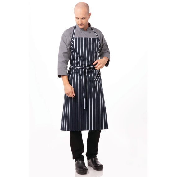 Chef Works Premium Woven Bib Apron Marineblau und Weiß gestreift, Bild 5