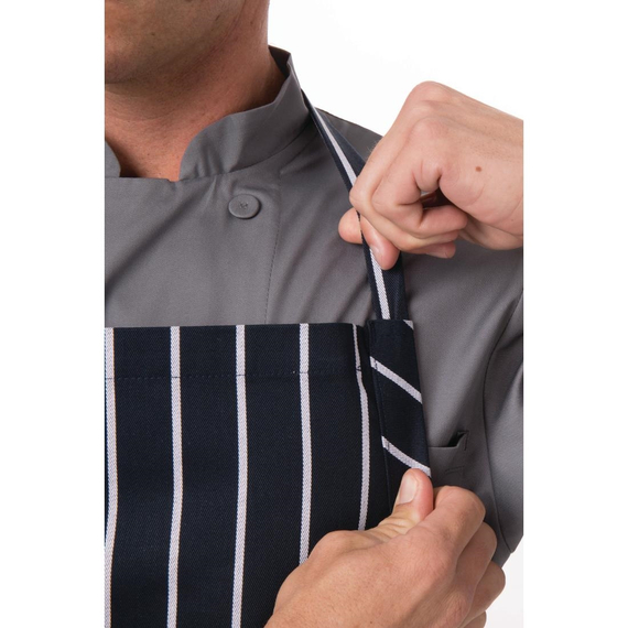 Chef Works Premium Woven Bib Apron Marineblau und Weiß gestreift, Bild 3