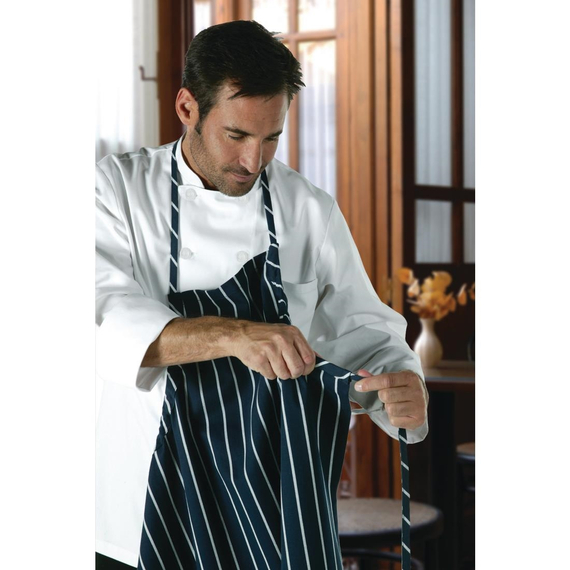 Chef Works Premium Woven Bib Apron Marineblau und Weiß gestreift, Bild 7