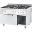 Stalgast Edelstahl Gasherd Basic mit 6 Brennern (3x3,5+3x5), Elektro-Umluft-Backofen GN1/1 und Regalfach, Serie 700 ND