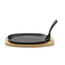 Hendi Gusseisenplatte mit Holzunterlage und Griff, Schwarz, 280x143x(H)33mm, Oval