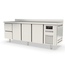Vaiotec Topline Gastro-Kühltisch, 4-fach GN 1/1 mit 2 Schubladen, 3 Türen & Aufkantung, 2245 × 700 mm
