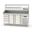 Vaiotec Topline Gastro-Pizzatisch, 3-fach mit 2 Türen, Schubladenblock, Granitplatte grau, inkl. Gastro-Kühlaufsatz, GN 1/4, 1795 × 700 mm