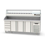 Vaiotec Topline Gastro-Pizzatisch, 4-fach mit 3 Türen, Schubladenblock, Granitplatte grau, inkl. Gastro-Kühlaufsatz, GN 1/4, 2245 × 700 mm