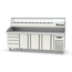 Vaiotec Topline Gastro-Pizzatisch, 4-fach mit 3 Türen, EN 60x40, Schubladenblock, Granitplatte grau, inkl. Gastro-Kühlaufsatz, GN 1/4, 2545 × 800 mm