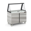 Vaiotec Topline Gastro-Zubereitungstisch, 2-fach mit Türen, Glasklappdeckel, auf Rollen, GN 1/6, 1228 × 830 mm