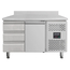 Vaiotec Gastro-Kühltisch, 1 Tür & 3 Schubladen links inkl. Aufkantung – Monoblock, 1360 × 700 mm